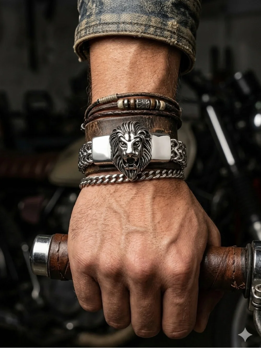 Men's Heavy Silver Stainless Steel Lion Head Bracelet